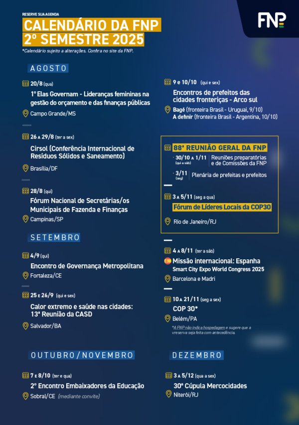Segundo semestre da FNP será marcado por grandes eventos. Confira o calendário
