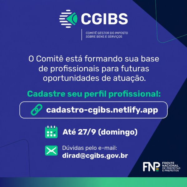 CGIBS lança cadastro de profissionais para futuras oportunidades