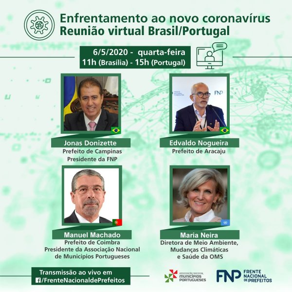 FNP articula encontro virtual de governantes locais brasileiros com prefeito de Coimbra e representante da OMS
