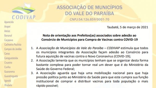 CODIVAP estimula que municípios façam adesão ao consórcio público para compra de vacinas